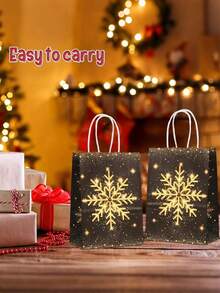 12 piezas - Bolsas de tela negras con asas para Navidad, bolsas de regalo de Navidad, bolsas de fiesta de Navidad con diseño de Papá Noel, reno y campanas, reutilizables, bolsas de mano negras para fiestas, de 8.3x5.9x3.2 pulgadas, bolsas de compras, bolsas de obsequios, decoraciones navideñas para el hogar, regalos de Navidad y Año Nuevo 2026