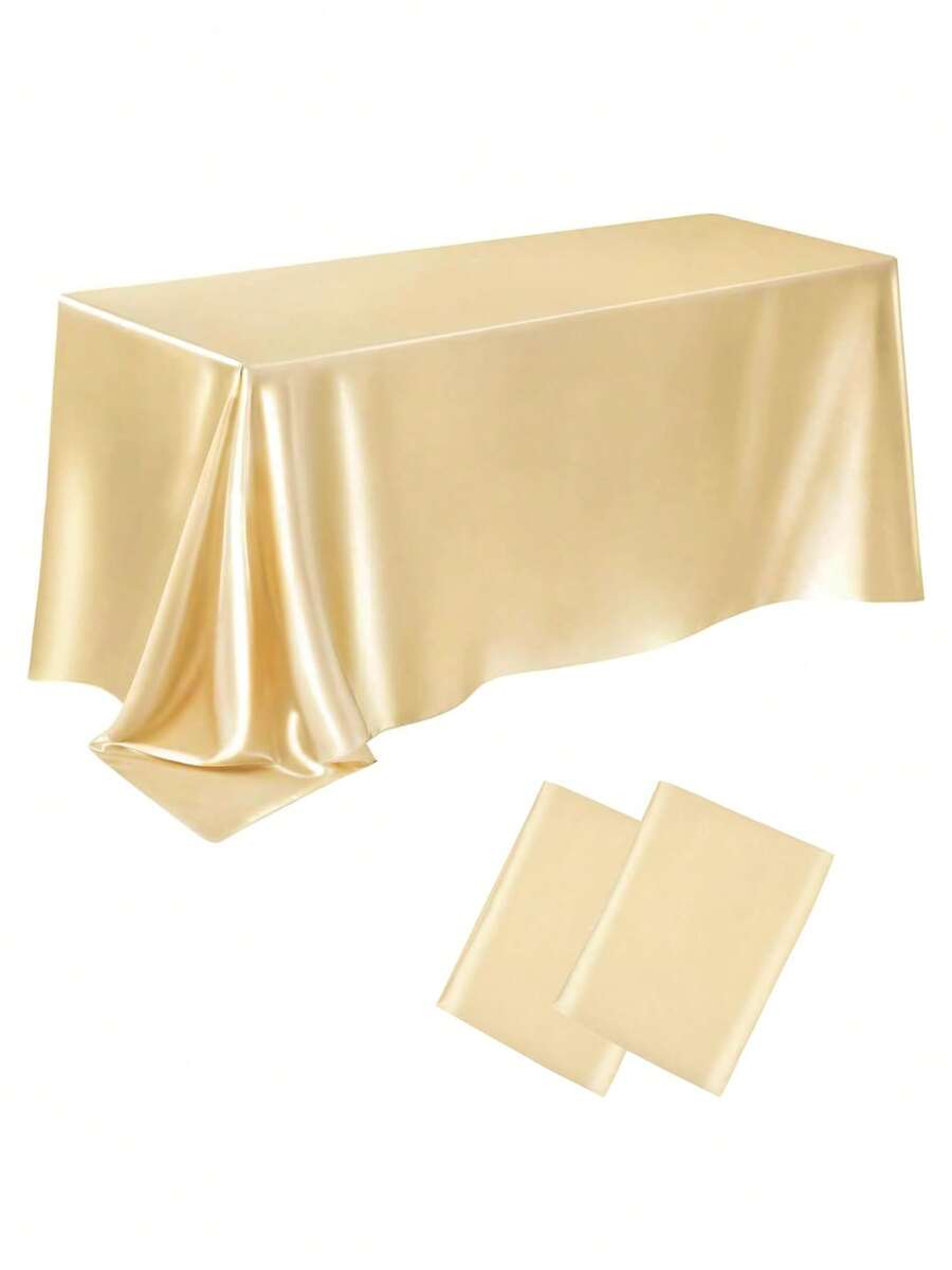 1/2 件 145*260cm/145*180cm/145*320cm 金色长方形缎面桌布,光滑面料,适用于婚礼、餐桌装饰、派对活动 - 金色 - 查看 1