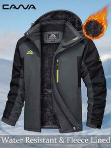 Cavva 男士防水滑雪夹克 冬季防风保暖可拆卸风帽多口袋徒步外套 露营滑雪登山防风衣 - 灰色 - 查看 1