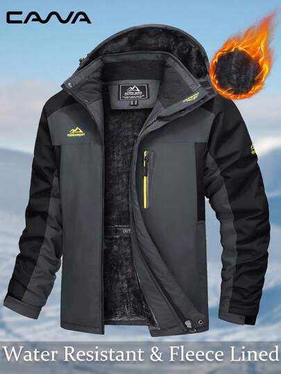 Cavva 男士防水滑雪夹克 冬季防风保暖可拆卸风帽多口袋徒步外套 露营滑雪登山防风衣