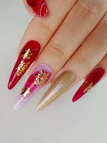 Tiebeauty 4 tờ miếng dán móng tay Giáng sinh 3D hình bông tuyết trắng đen lá vàng nghệ thuật dán móng tay cho nữ trang trí tiệc Giáng sinh tự làm - Nhiều màu - Xem 6