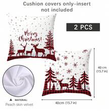 2pcs Christmas Red Plaid Reindeer & Christmas Tree Print Cushion Cover, Soft Peach Velvet Fabric, 45*45/50*50/40*40CM Pillow Case For Indoor Decor, Party, Gift