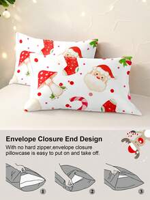 Set de 3 bucăți de husă de pilotă cu imprimeu de reni de Crăciun, brad de Crăciun (1 husă de pilotă și 2 fețe de pernă), set de lenjerie de pat cu husă de pilotă moale și prietenoasă cu pielea pentru casă, set de cearșafuri pentru toate anotimpurile, cadou de Crăciun