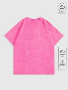 EWH MEN Street Life "D Eftones" Band Skeleton Horse Graphic Print Vintage Washed Short Sleeve Crew Neck Men's T-Shirt,Shirts Graphic,T Shirt Men DG004 - Màu Hồng Tươi - Xem 2