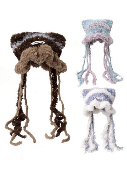 1 Stück Wintermütze, Wintermützen für Frauen, Mützen für Frauen im Winter, und handgefertigte süße Katzenohren Quallen gestrickte Mütze aus weichem Garn, modisch vielseitig, Punk Y2K verspielt, Herbst Winter neuer Stil, gemütliche Beanie Damenmütze