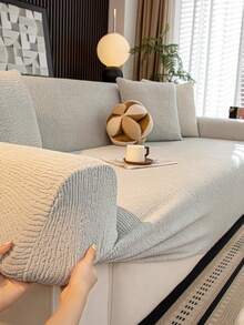 1 件豪华天鹅绒沙发套，优雅奢华，防滑、防尘、防刮，适合所有季节、卧室、客厅和书房 - 淺灰色 - 查看 7