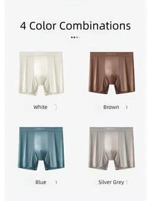 4 Packs Men's Flatfoot Underwear With Ice Silk, High-End Luxury Mesh Pore-Padded Breathable Four-Cornered Long Leg Pants