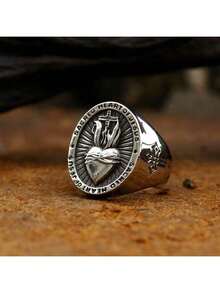 1 件时尚心形不锈钢戒指，男女通用 - 黑色 - 查看 9