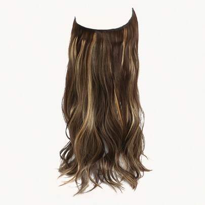 隐形钢丝接发，棕色渐变焦糖金色，自然波浪卷发片，女士合成接发，夹式接发片