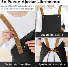 CASAMIEL 2 PCS Delantales de Cocina para Mujeres y Hombres, Delantales Ajustables con Bolsillos para Chef, Mandiles de Poliéster Impermeable para Cocina, Barbacoa, Pintura y Jardinería - NegroGris - Ver 3