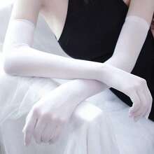 Stocking Gloves, Ultra-Thin Five-Finger Seamless Anti-Snagging, Extended Transparent Gloves, Sun-Proof White Silk Gloves - 西瓜粉 - 查看 1