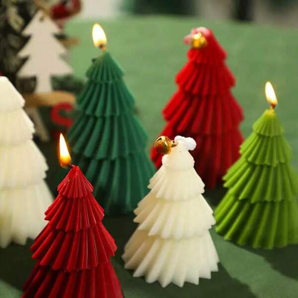 1pc 4-Tier Christmas Tree Shaped Candle, Scented Candle Decor, Birthday Party Favor, Home Tabletop Decoration, Large/Medium/Small Size Candle, Holiday Gift, Christmas Decorations, Christmas Gifts