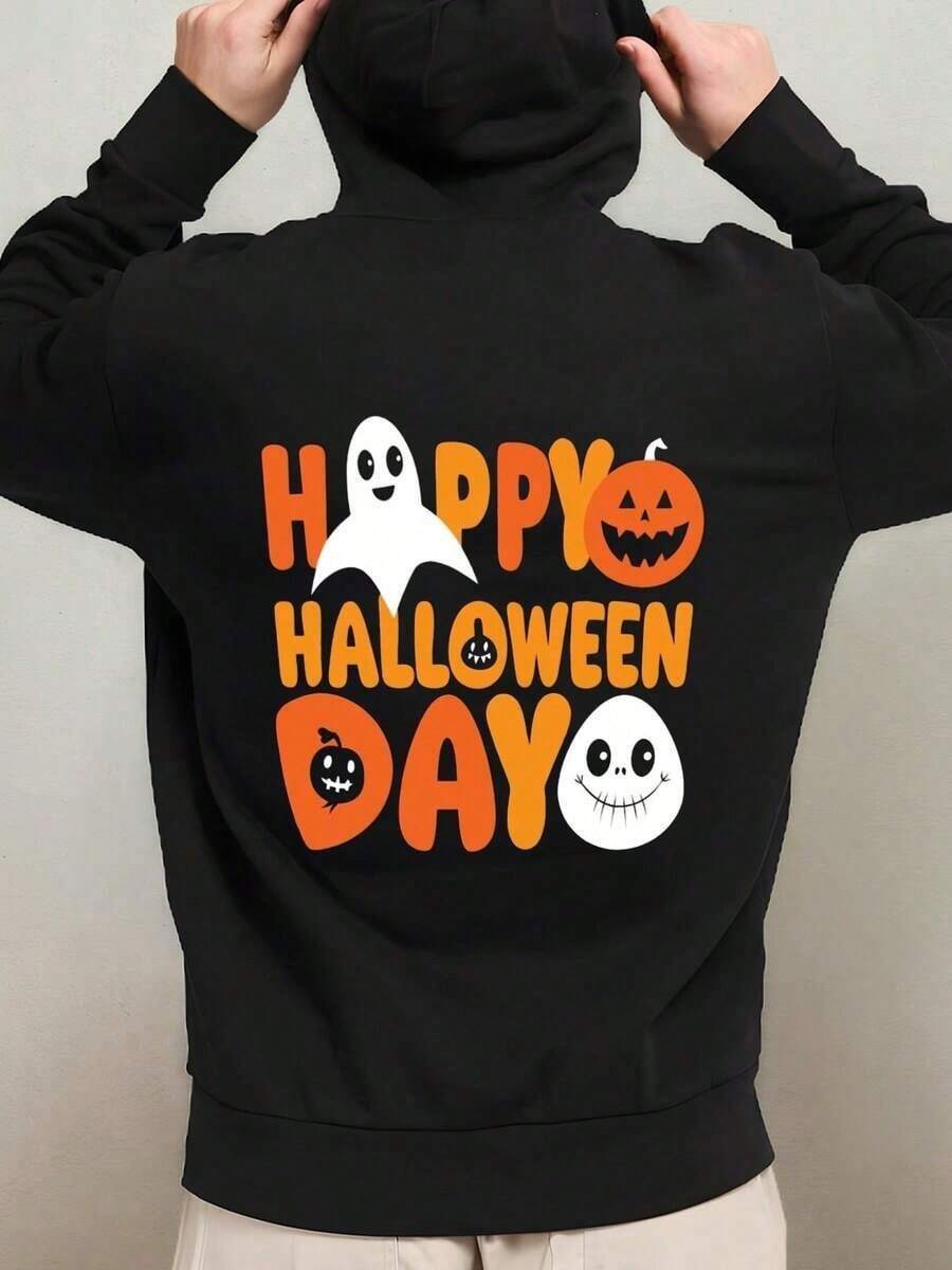 1 Pack Men's & Women's Matching Couple Halloween Hoodies - Spooky & Jack-O'-Lantern Print Sweatshirt, Size, Machine Washable Long Sleeve With Pocket, Happy Halloween Lettering - Cheap Group Costume Party Outfitsfall Hoodies,Men's Fall Clothes,Street Wear,Halloween,Mens Hoodies,Y2k Clothes,Jesus Hoodie,Thanksgiving Day,Nightmare Before Christmas,Christmas,Basics,Christmas Sweatshirt,Thanksgiving Outfit Men,,Christmas Clothes,Winter Clothes For Men,Men Gifts - Black - View 1
