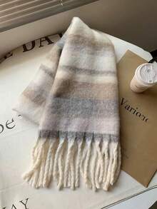 1 chiếc khăn quàng cổ nhỏ kẻ caro, mềm mại và ấm áp cho mùa thu/đông, thích hợp cho váy áo, đi biển, kỳ nghỉ, du lịch. Vật dụng cần thiết khi đi du lịch. - Màu be - Xem 3