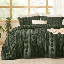 Bedsure Mother's Day Tufted Boho Comforter Set - Linen Boho Bed Set, GentleSoft™ 3 Pieces Farmhouse Shabby Chic Embroidery Bedding, For Spring Decor, Wedding Decor, Easter Decor, Room Decor, Home Decor - 灰橄欖綠 - 查看 9