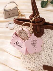 Personalized Portable Flower Mirror, Keychain Mini Pouch, Solid Color Small Square Bag, Gift For Friends - Multicolor - View 3