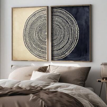 1/2pcs Unframed Boho Black Beige Abstract Geometry Poster Bohemian Contemporary Vintage Wall Art Canvas Print Minimalist African Aboriginal Style Painting For Apartment,Living Room,Bedroom,Modern Home Decoration