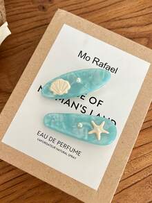 2pcs Women's Cute Wave Starfish Shell Hair Clips, Bangs Clips, Seagreen Shell Starfish Acetate High-End Hair Accessories