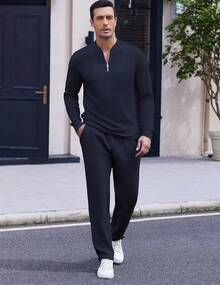 Mens 2 Piece OutfitsMen's 2 Piece Tracksuit Set  Sweatsuit Quarter Zip Jogging Long Sleeve Casual Sports Outfitsmen 2 Piece Set Old Money Men