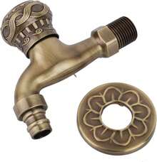 Grifo de Agua de Latón Antiguo para Fregadero de Cocina y Baño - Grifo de Pared con Conexión G1/2 y Montaje en Pared para Lavadero, Hogar, Lavadora y Jardín - 1 - Ver 8