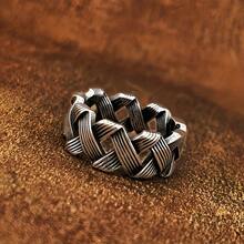 1 件链式不锈钢戒指，男女通用时尚珠宝配饰 - 黑色 - 查看 4