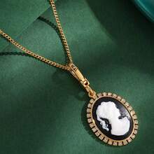 1pc Luxury Goddess Portrait Oval Pendant Necklace, Fashionable Versatile Keychain Accessory Suitable For Women's Daily Wear