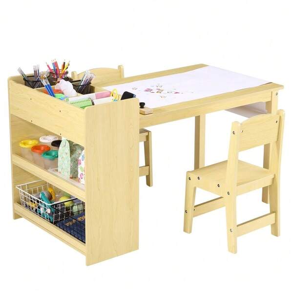 Children's Art Table Set With Chairs And Storage Shelves - Ideal For Crafting, Drawing, And Play In Nursery Or Classroom