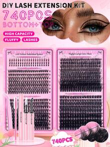 780/280PCS Fluffy D Curl Natural Look Individual Lash Clusters 5 Styles 9-16mm Extra Thick Lashes 40D+60D+80D+100D With Bottom Lash Clusters Natural Look&Ultra Soft&Super Light DIY Eyelash Extension Kit With Makeup Tools Bond And Seal&Lash Tweezers&Lash Brushes For Beginner Use At Home&Daily Life&Travel&Back To School Makeup Tools - màu đen - Xem 3
