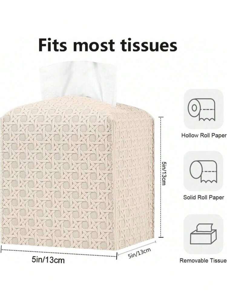 1件米色/黑色PU纸巾收纳盒PU皮革简约藤编纸巾盒餐桌客厅皮革创意抽屉盒汽车皮革纸巾收纳袋 - 彩色 - 查看 3