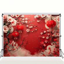 2D平面横幅中国亚洲新年派对背景，节日红灯笼，中国春节庆祝红灯笼花摄影背景，新年派对