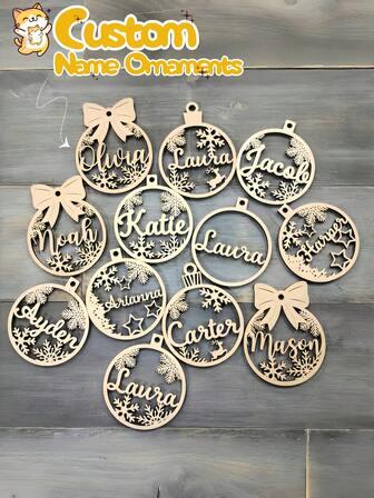1/5/10 st personliga julgransprydnader med ditt namn, anpassad julgransdekoration, träjuldekoration, laserskurna namn, julgranskulor, presentetiketter, din logotyp, kreativ present, perfekt för födelsedag, jul och speciella tillfällen