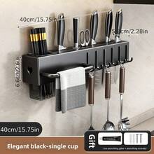 1个免钻孔厨房刀叉勺架，壁挂式沥水餐具架，多功能刀筷收纳整理架，适用于厨房刀具、勺子、叉子、锅铲 - 彩色 - 查看 15