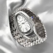 2025 Fashion Women's Quartz Bracelet Watch With Snake Wrap Band, Small Oval Dial, Crystal Luxury Wristwatch - Bạc - Xem 1