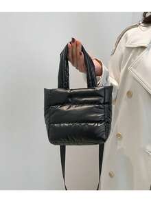 Lightweight Nylon Down Jacket & Versatile Compact Handbag/Shoulder Bag - Black - View 4