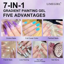 LIMEGIRL 免洗凝胶指甲套装，4 色闪光渐变指甲油套装，免洗凝胶法式指甲美甲免擦拭浸泡 UV DIY 艺术家庭沙龙 - 彩色 - 查看 3