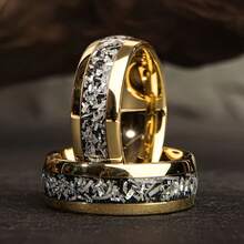 Gold Black Bottom Silver Foil Ring, 8mm Men's Ring, Stainless Steel Ring, Business Men's Ring, Anniversary Jewelry For Him - 金-7 - 查看 1