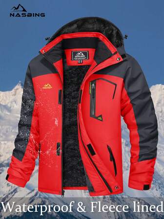 NASBING Męska zimowa kurtka narciarska wodoodporna, wiatroszczelna, snowboardowa, termiczna, z kapturem, zimowa, parka, 4 kieszenie, piesze wycieczki, kemping, wspinaczka, narciarstwo