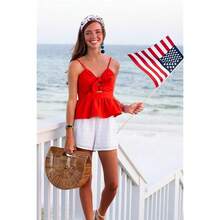 USA 4 Th Of July Pearl Knotted Headband For Women Red White Blue Pearl Rhinestone Jeweled Hairband American Flag Patriotic Independence Day Wide Headband Summer Beach Hair Accessories - 紅色白色藍色珍珠髮帶白色 - 查看 3