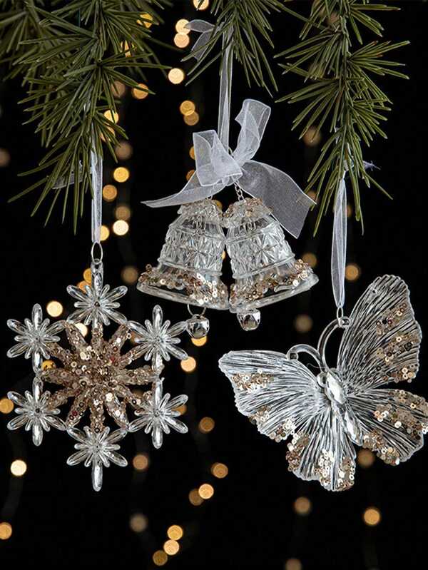 1pc- Decoration Sequin Acrylic Pendant Transparent Snowflake Pendant Bell Small Pendant Crystal Transparent Hanging Decoration, Daily, Mall, Party, Celebration, Wedding Bachelorette Party Holiday Celebrations & Family Gatherings,Home Decor ,Room Decor,Wall Decor Christmas Decorations Christmas
