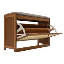 Shoe Storage Bench, Bamboo Entryway Bench, 2-Tier Shoe Rack, 27.5*9.4*17.3in Shoe Organizer With Padded Seat Cushion For Entryway Living Room Bedroom, Holds Up To 220.5 Lbs, Brown, Simple Assembly