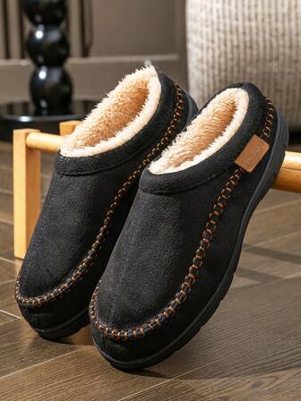  Pantuflas para hombre Pmoiste con marca de sutura, antideslizantes, de espuma de memoria, zapatos de casa cálidos de invierno, clásicos y cómodos de ante sintético para interiores y jardín
