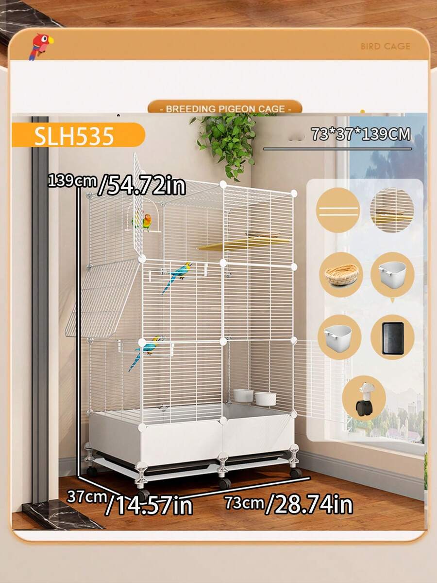 1 Stück hochwertige Vogelkäfig Kombination, großer spritzwassergeschützter Vogelkäfig, Vogelhaus, Vogelaufzucht Assistent, für Papageien, Aras, Häherlinge, große Lachdrosseln, Zebrafinken, Perlhühner und verschiedene kleine Vögel, luxuriöse Landschaftsgestaltung Villa, Haus, Weihnachtsgeschenk für Vogelfreunde, mit beweglichen Richtungsrädern, verschiedene Größen erhältlich