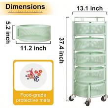 Fruit And Vegetable Basket Bowls Kitchen With Metal Top Lid, 5 Tier Rotating Storage Rack Cart Potato Onion Bread Banana, Wire Basket Organizer On Wheels, Large, Black - Green - View 2
