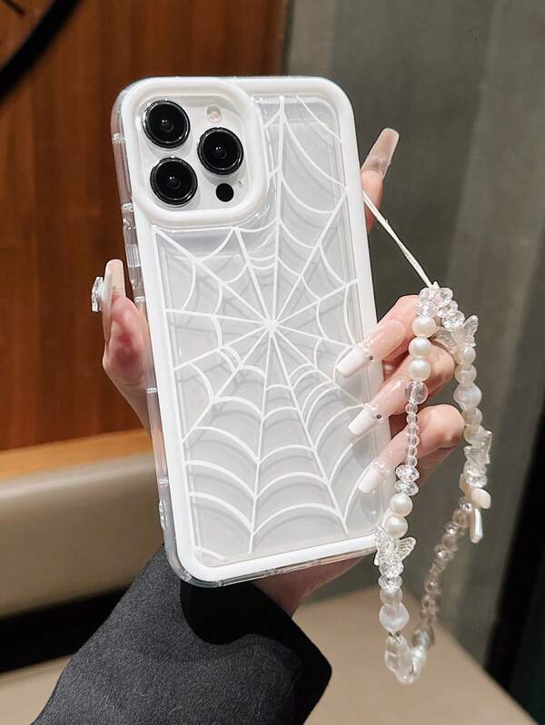 1 Peça Capa de Telefone Transparente à Prova de Choque com Padrão de Teia de Aranha de Halloween, Compatível com iPhone 17/16 Pro Max, 11/12/13/14/15 Plus, XR/7/8 Plus, TPU com Cordão de Borboleta, Adequado como Presente