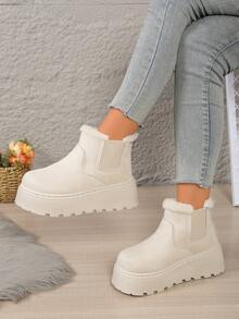 女士冬季新款厚底一脚蹬“式”雪地靴，时尚舒适，带保暖衬里，厚实保暖，适合户外穿着，毛皮靴