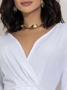 Women's Short Dress Long Sleeve Flare Duna Loose Sensual Neckline Foreign Fashion 2025 - trắng - Xem 5