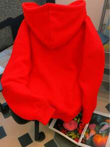 Sudadera con capucha gruesa para mujer Unitalla  con estampado , de estilo casual y sencillo, adecuada para otoño/invierno - Rojo - Ver 2