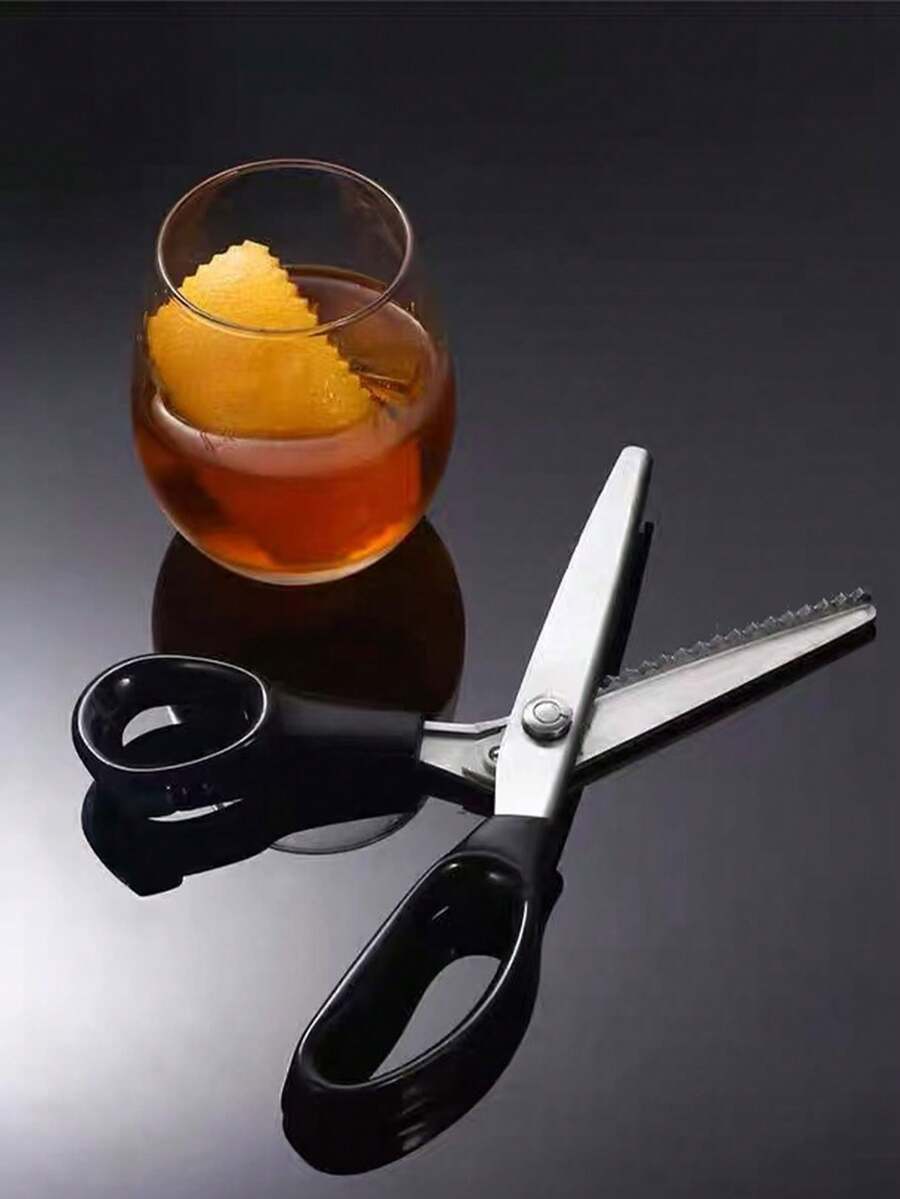 1pc Stainless Steel Serrated Scissors, Orange/Lemon Peel Shaped Edged Cocktail Citrus Zester Cutter - Black - View 1