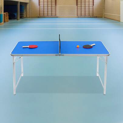 CNCEST Foldable Ping Pong Table, Portable Ping Pong Table With Ping Pong Balls&Bats, Floor Standing Ping Pong Table, Folding Ping Pong Table For Indoor & Outdoor Use, 59.84*26.38*27.56in