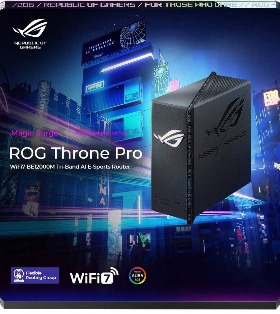 ASUS ROG Gaming Box Pro Tri-Band WiFi 7 Gaming AI Router, Wireless Gigabit Router, Whole Home WiFi 7 Coverage, BE12000M, 8 X 2.5G Ports, Broadcom Quad-Core 2.0GHz, 2GB DDR4, 2.5Gbps